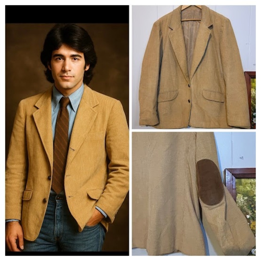 Vintage Oscar De la Renta Tan Corduroy Blazer Jacket Elbow Patch